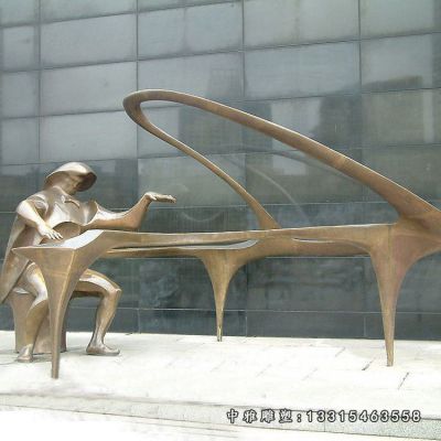 铜雕弹钢琴人物雕像