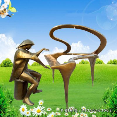 广场铜雕弹钢琴人物