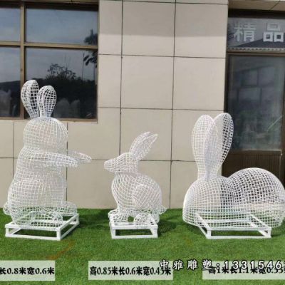 不锈钢跳跃兔子雕塑