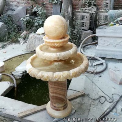 石雕晚霞红风水球