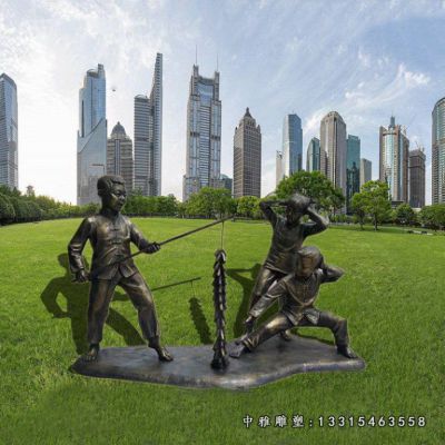 铜雕放鞭炮人物