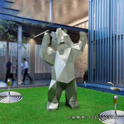 不锈钢几何熊雕塑
