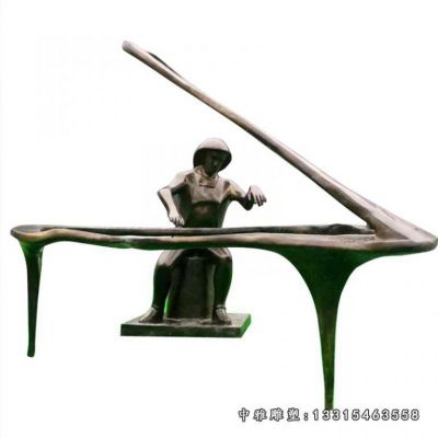 铜雕抽象弹钢琴人物 