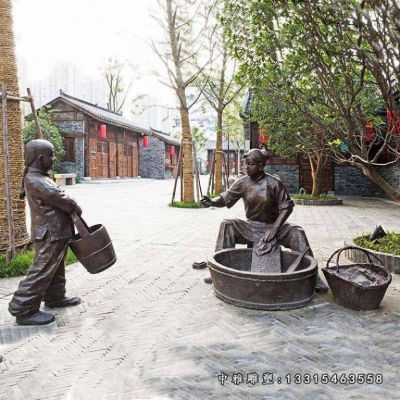 洗衣服人物铜雕雕塑