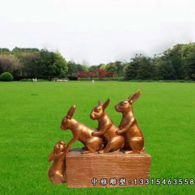 铜雕动物兔子