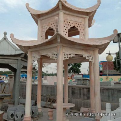 石雕晚霞红凉亭景观