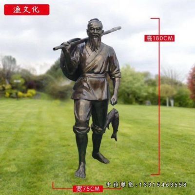 铜雕捕鱼渔夫