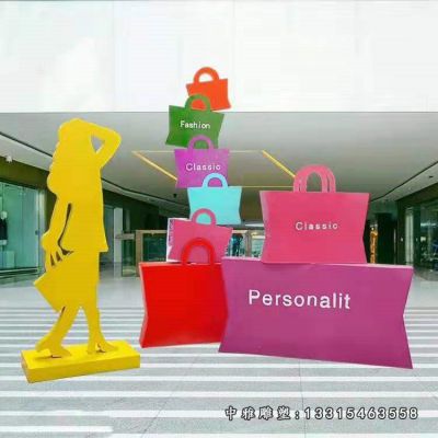 剪影不锈钢购物人物雕塑