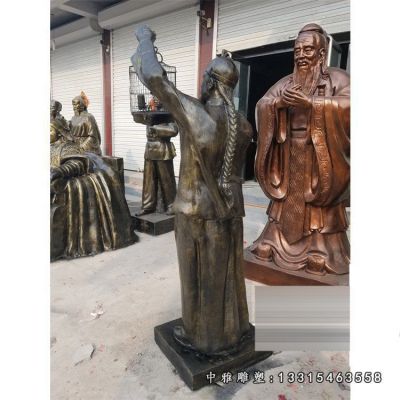 园林铜雕遛鸟人物