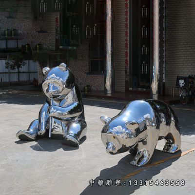 广场不锈钢熊雕塑