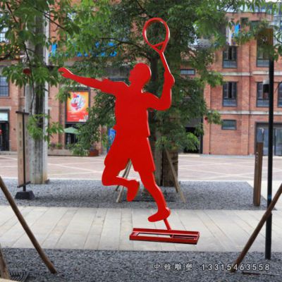 不锈钢剪影打羽毛球人物雕塑