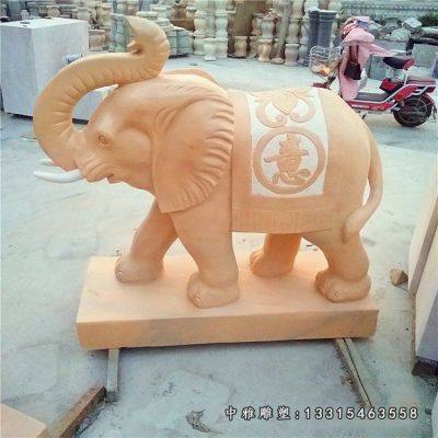 石雕晚霞红大象