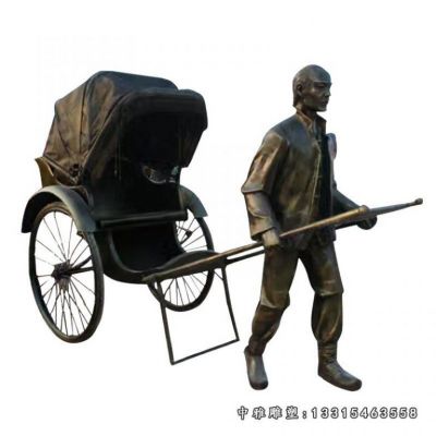 铜雕拉黄包车人物