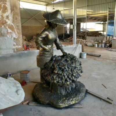 铜雕田园茶文化人物