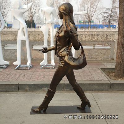 商业街铜雕购物人物