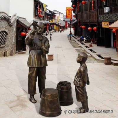 铜雕商业街打油人物