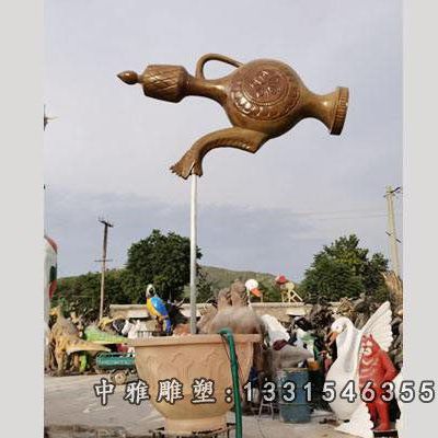 不锈钢喷水茶壶雕塑