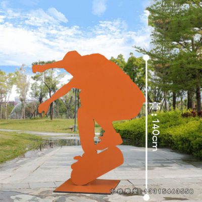 不锈钢剪影滑板人物雕塑
