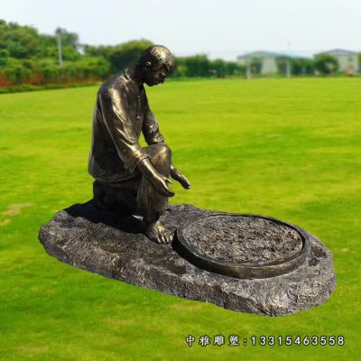 铜雕田园茶文化人物