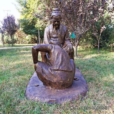 小品铜雕下棋人物