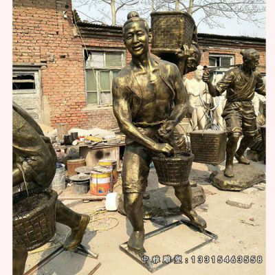 铜雕农耕播种人物雕塑