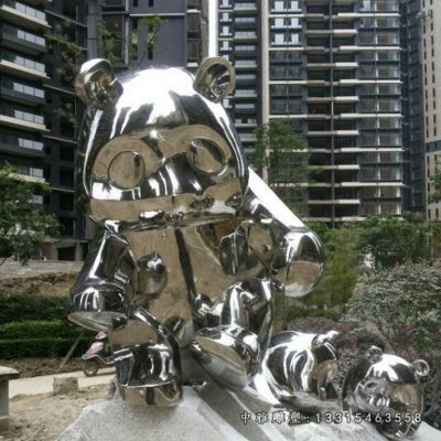 镜面不锈钢熊猫雕塑