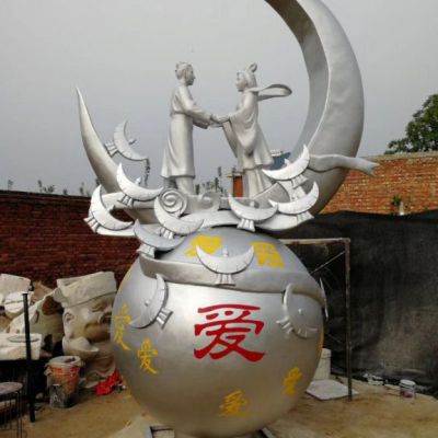 广场不锈钢牛郎织女雕塑