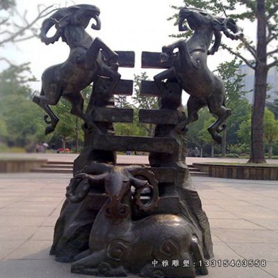 铜雕广场动物羊