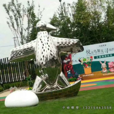 公园动物企鹅不锈钢雕塑