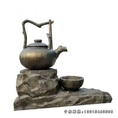 茶铺门口流水茶壶铜雕
