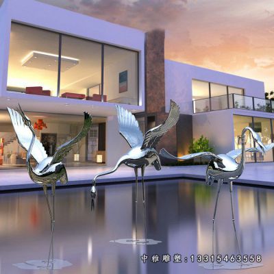 不锈钢祥瑞仙鹤雕塑   