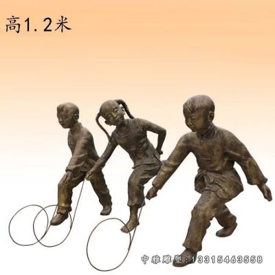滚铁环铜雕民俗雕塑
