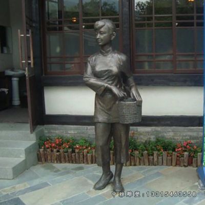 铜雕采茶人物雕塑