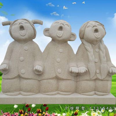 大理石儿童唱歌雕塑