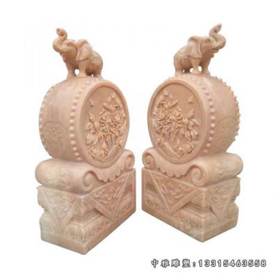 大象抱鼓石晚霞红雕塑